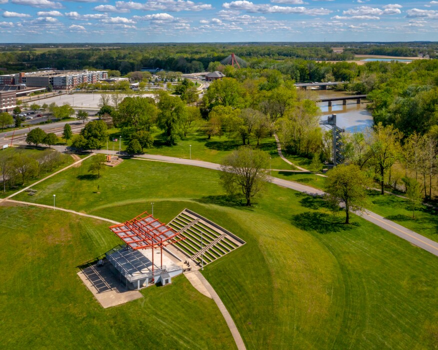 Site for Dream the Combine's installation at Mill Race Park, designed by Michael Van Valkenburgh and Stanley Saitowitz