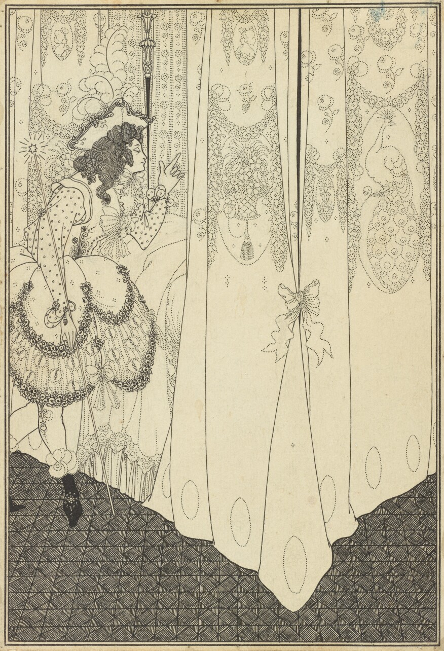 The subject of Aubrey Beardsley’s drawing “The Dream,” in the collection of the J. Paul Getty Museum, derives from a passage in Alexander Pope’s poem, “The Rape of the Lock”: “Twas he has summon&#39;d to her silent Bed / The Morning Dream that hover’d o’er her Head. / A Youth more glitt’ring than a Birth-Night Beau. . . .”