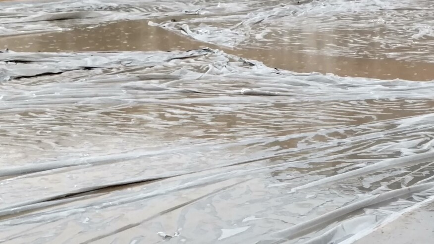 A fresh slab can be covered with plastic to protect the surface during an unexpected rainstorm.